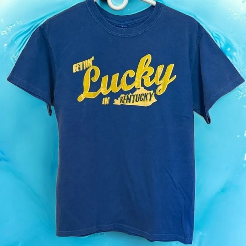 Blue Graphic Tee with Yellow Print